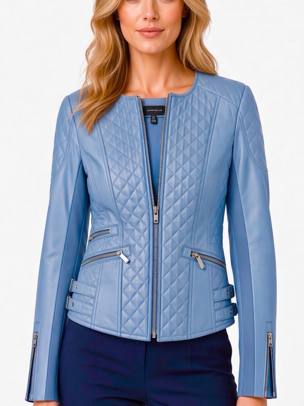 Karen Millen Light Blue Quilted Leather Jacket